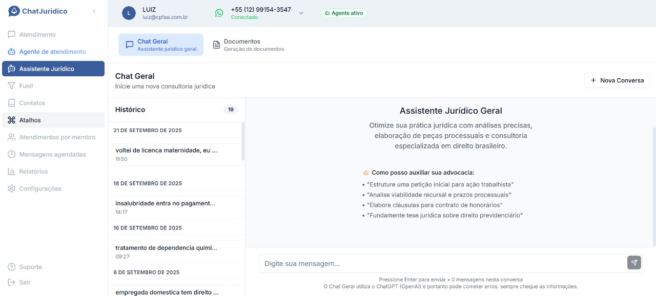 Chat Jurídico - Dashboard de Atendimento com IA - 3